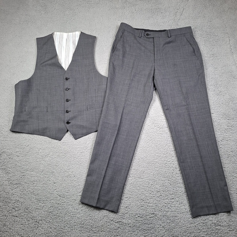 Lauren Ralph Lauren Wool Sharkskin Dress Pants 35x31 Vest 40R Gray UltraFlex